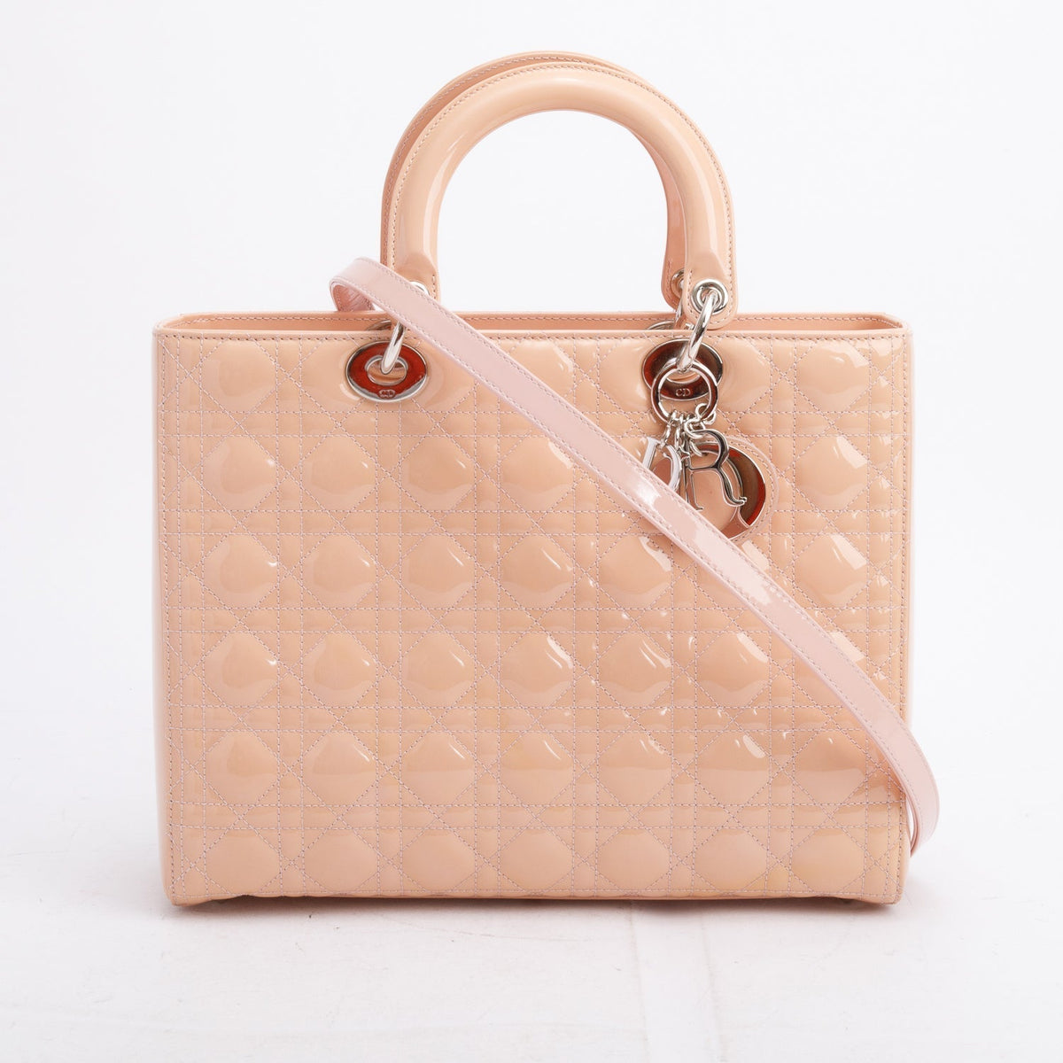 Christian Dior Beige Cannage Patent Leather Large Lady Dior Bag Rovelle Bags