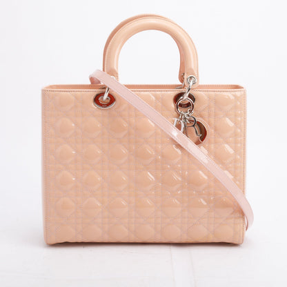 Christian Dior Beige Cannage Patent Leather Large Lady Dior Bag Rovelle Bags