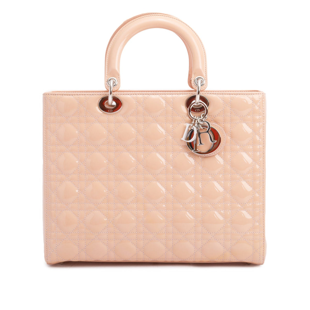 Christian Dior Beige Cannage Patent Leather Large Lady Dior Bag Rovelle Bags