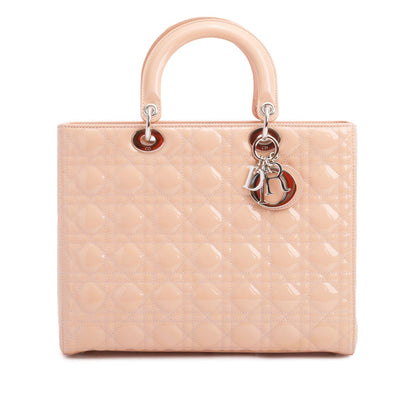 Christian Dior Beige Cannage Patent Leather Large Lady Dior Bag Rovelle Bags