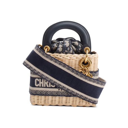 Christian Dior 2022 Wicker Navy Oblique Mini Lady Dior Bag Rovelle Bags