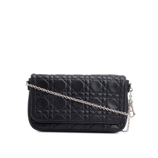 Christian Dior Black Cannage Lambskin Leather Wallet on Chain Rovelle Bags
