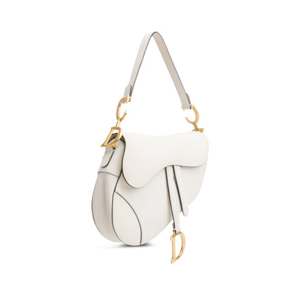 Christian Dior White Grained Calfskin Leather Medium Saddle Bag Rovelle Bags