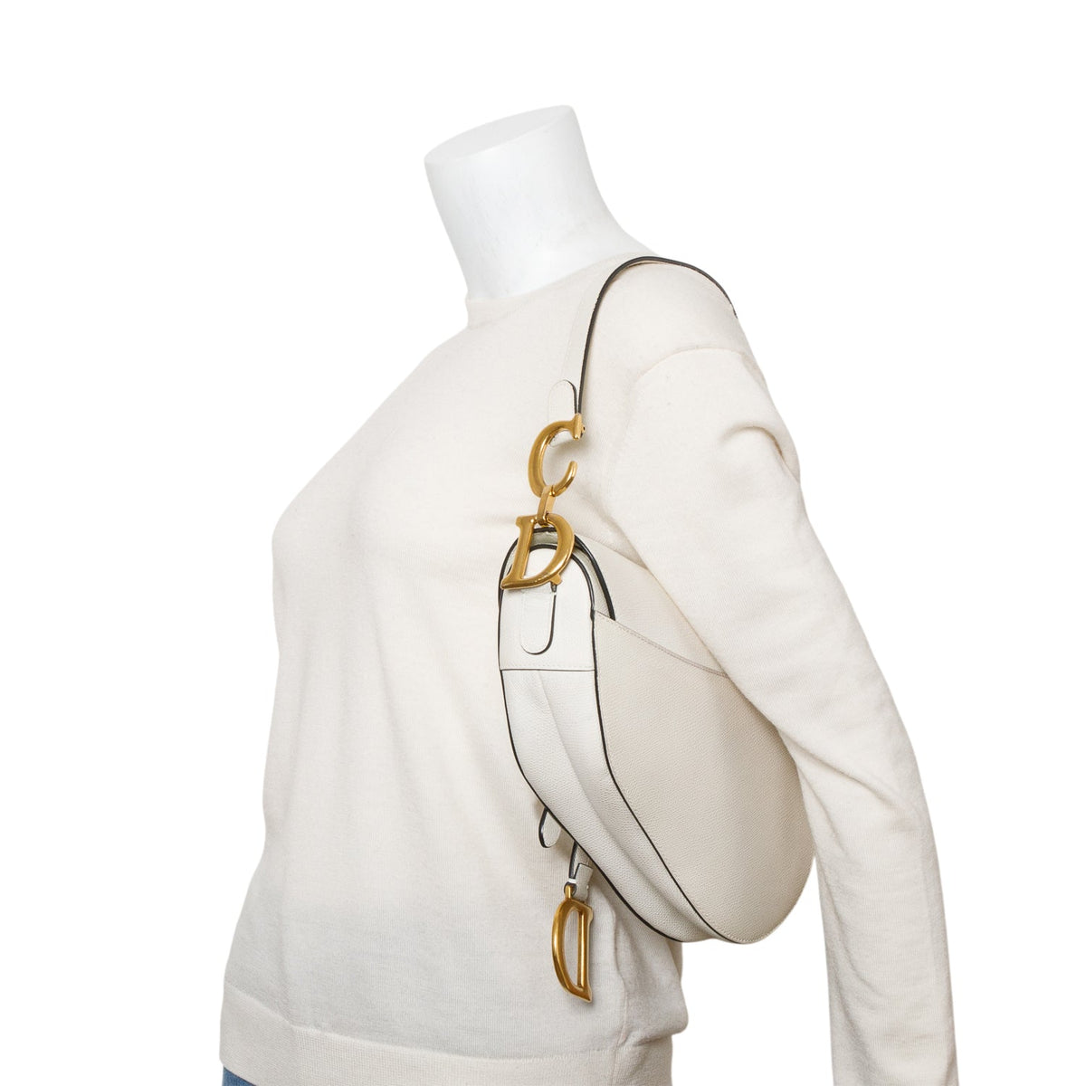 Christian Dior White Grained Calfskin Leather Medium Saddle Bag Rovelle Bags