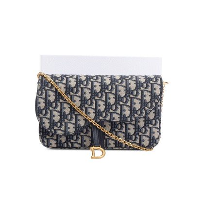 Christian Dior 2023 Oblique Jacquard Medium Saddle Pouch with Chain Rovelle Bags