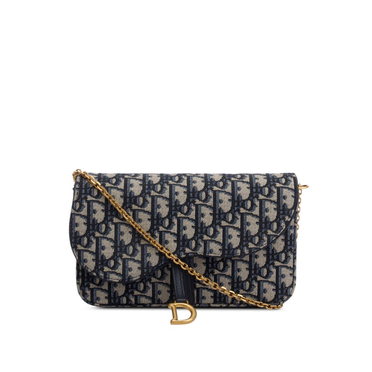 Christian Dior 2023 Oblique Jacquard Medium Saddle Pouch with Chain Rovelle Bags