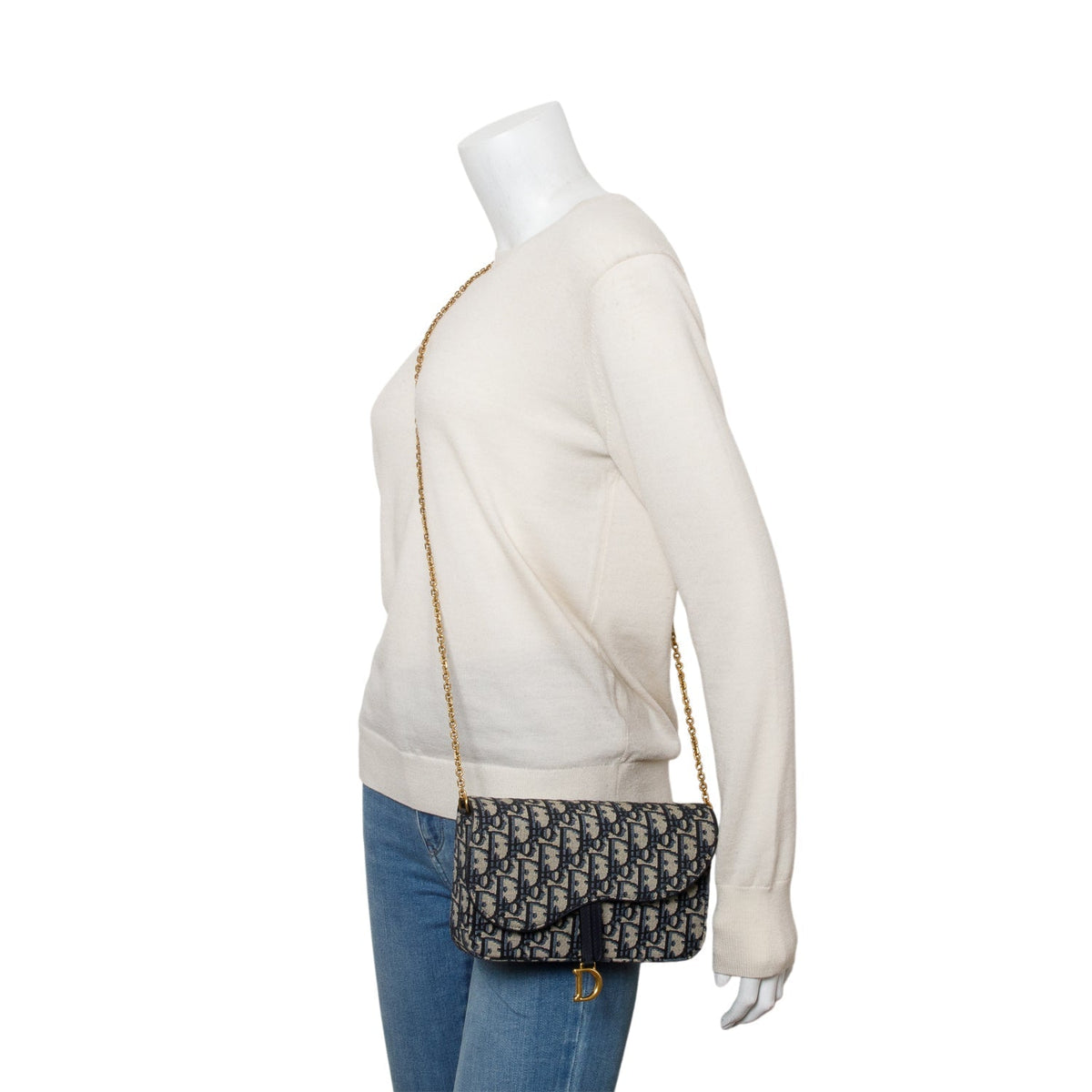 Christian Dior 2023 Oblique Jacquard Medium Saddle Pouch with Chain Rovelle Bags