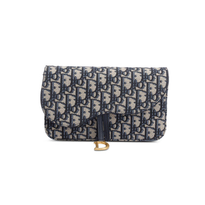 Christian Dior 2023 Oblique Jacquard Medium Saddle Pouch with Chain Rovelle Bags