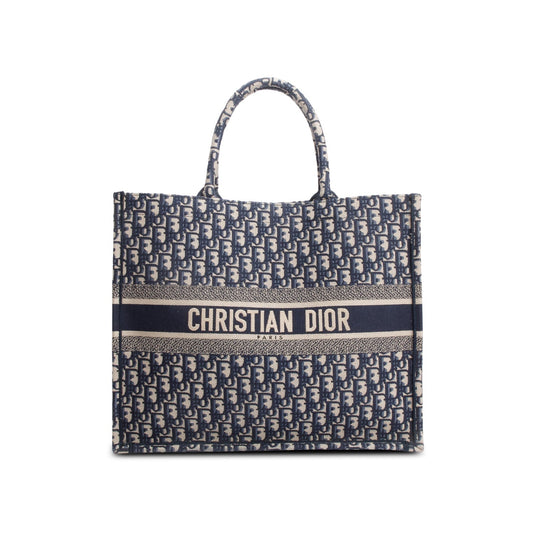 Christian Dior Ecru and Blue Dior Oblique Embroidery Large Book Tote Rovelle Bags