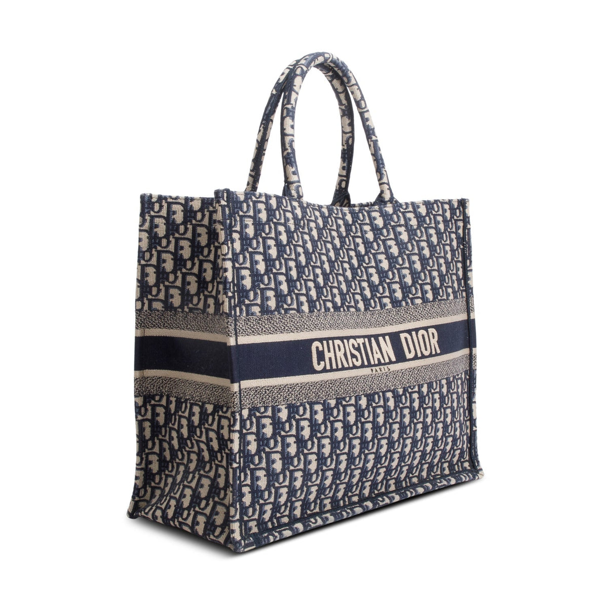 Christian Dior Ecru and Blue Dior Oblique Embroidery Large Book Tote Rovelle Bags