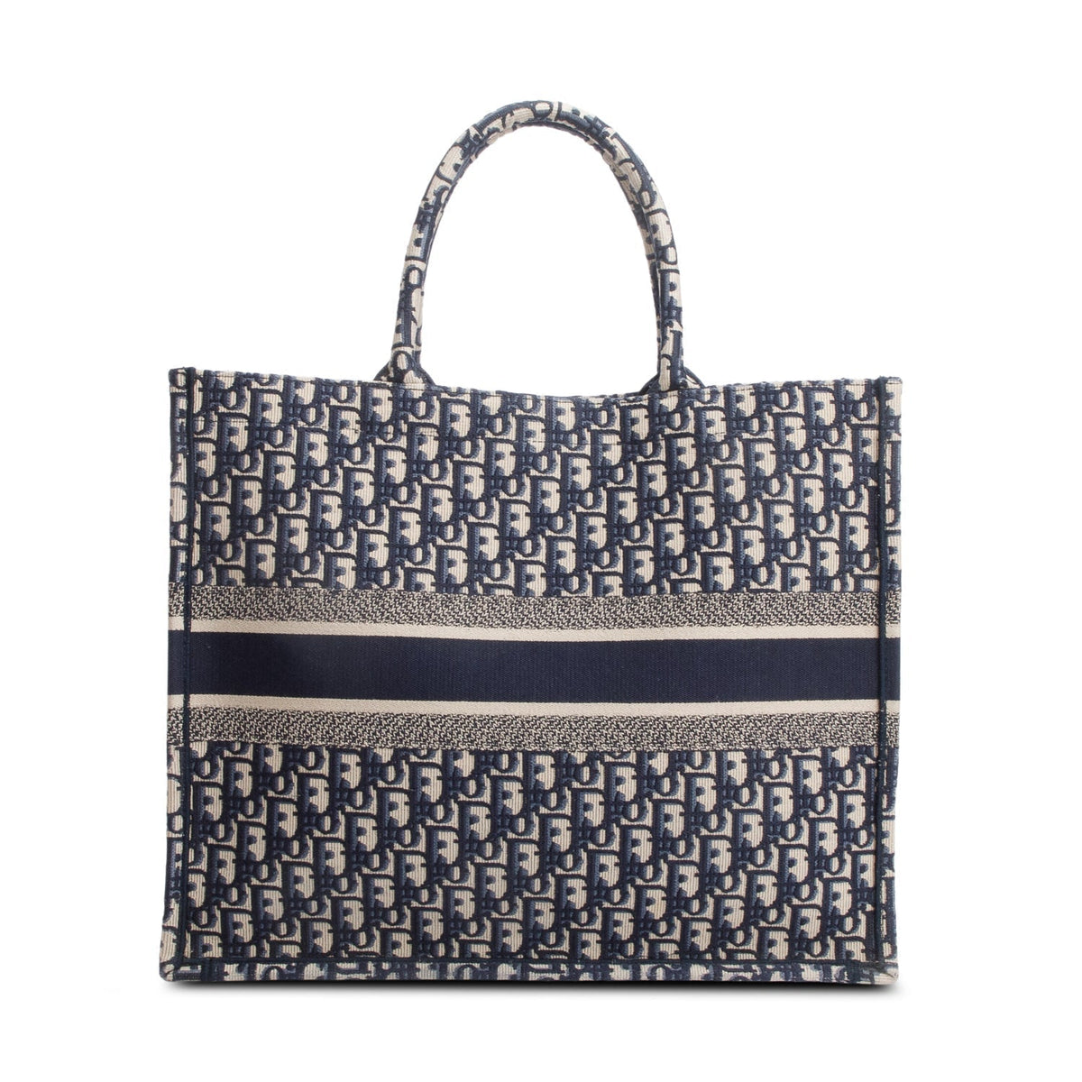 Christian Dior Ecru and Blue Dior Oblique Embroidery Large Book Tote Rovelle Bags