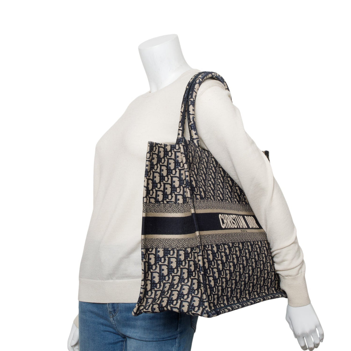 Christian Dior Ecru and Blue Dior Oblique Embroidery Large Book Tote Rovelle Bags