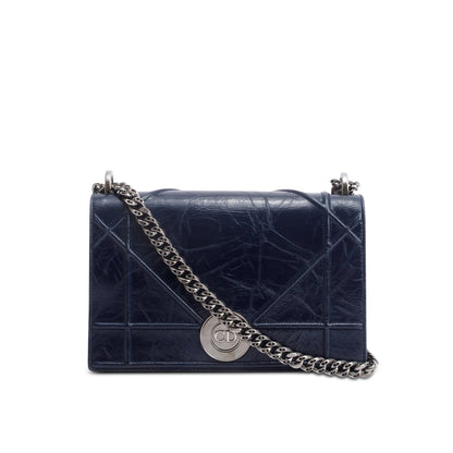 Christian Dior Navy Crinkled Cannage Leather Crystal Embellished Medium Diorama Flap Bag Rovelle Bags