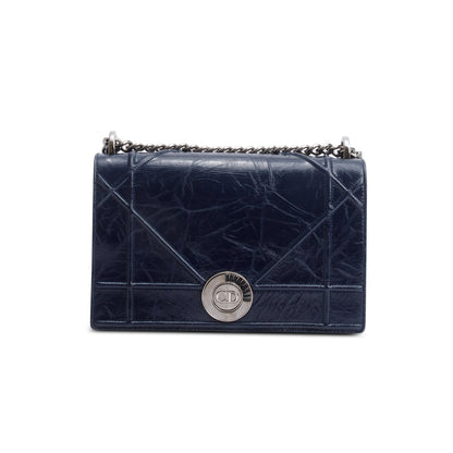 Christian Dior Navy Crinkled Cannage Leather Crystal Embellished Medium Diorama Flap Bag Rovelle Bags