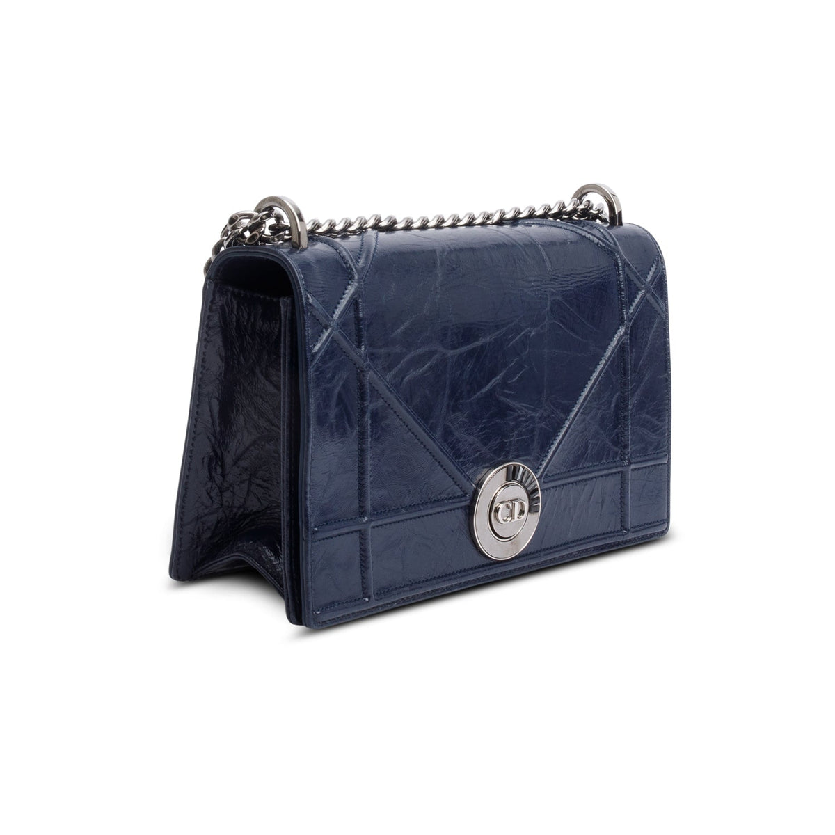 Christian Dior Navy Crinkled Cannage Leather Crystal Embellished Medium Diorama Flap Bag Rovelle Bags