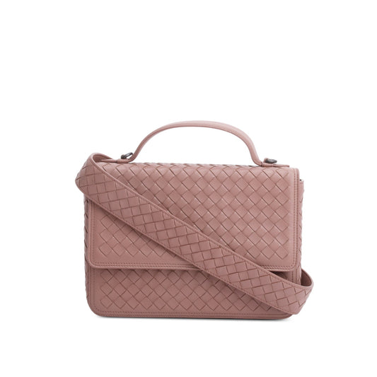 Bottega Veneta Pink Intrecciato Leather Alumna Flap Shoulder Bag