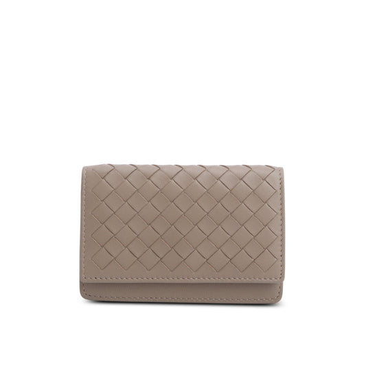 Bottega Veneta Grey Intrecciato Nappa Flap Card Case