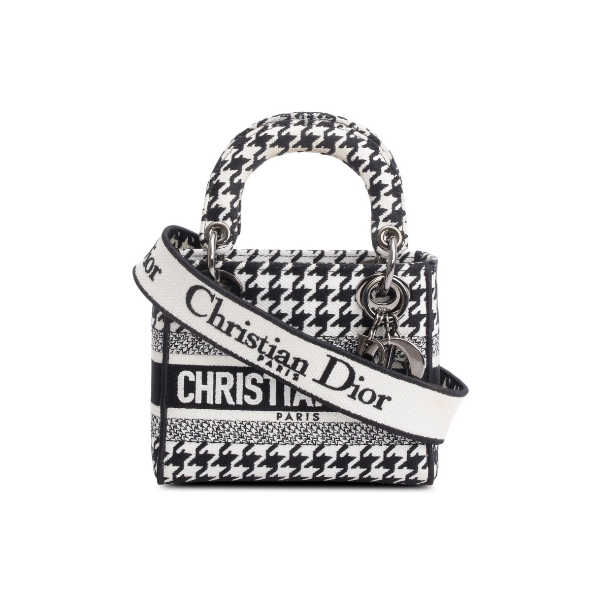 Christian Dior 2022 Black/White Houndstooth Canvas Mini Lady D-Lite Bag Rovelle Bags