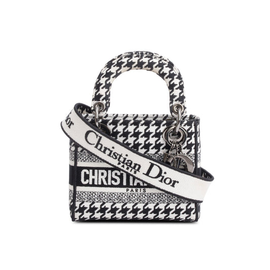 Christian Dior 2022 Black/White Houndstooth Canvas Mini Lady D-Lite Bag Rovelle Bags