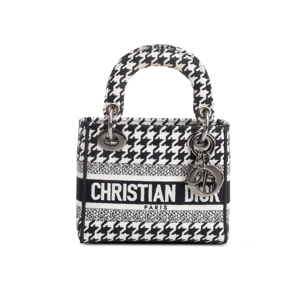 Christian Dior 2022 Black/White Houndstooth Canvas Mini Lady D-Lite Bag Rovelle Bags