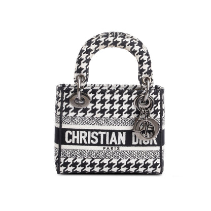 Christian Dior 2022 Black/White Houndstooth Canvas Mini Lady D-Lite Bag Rovelle Bags