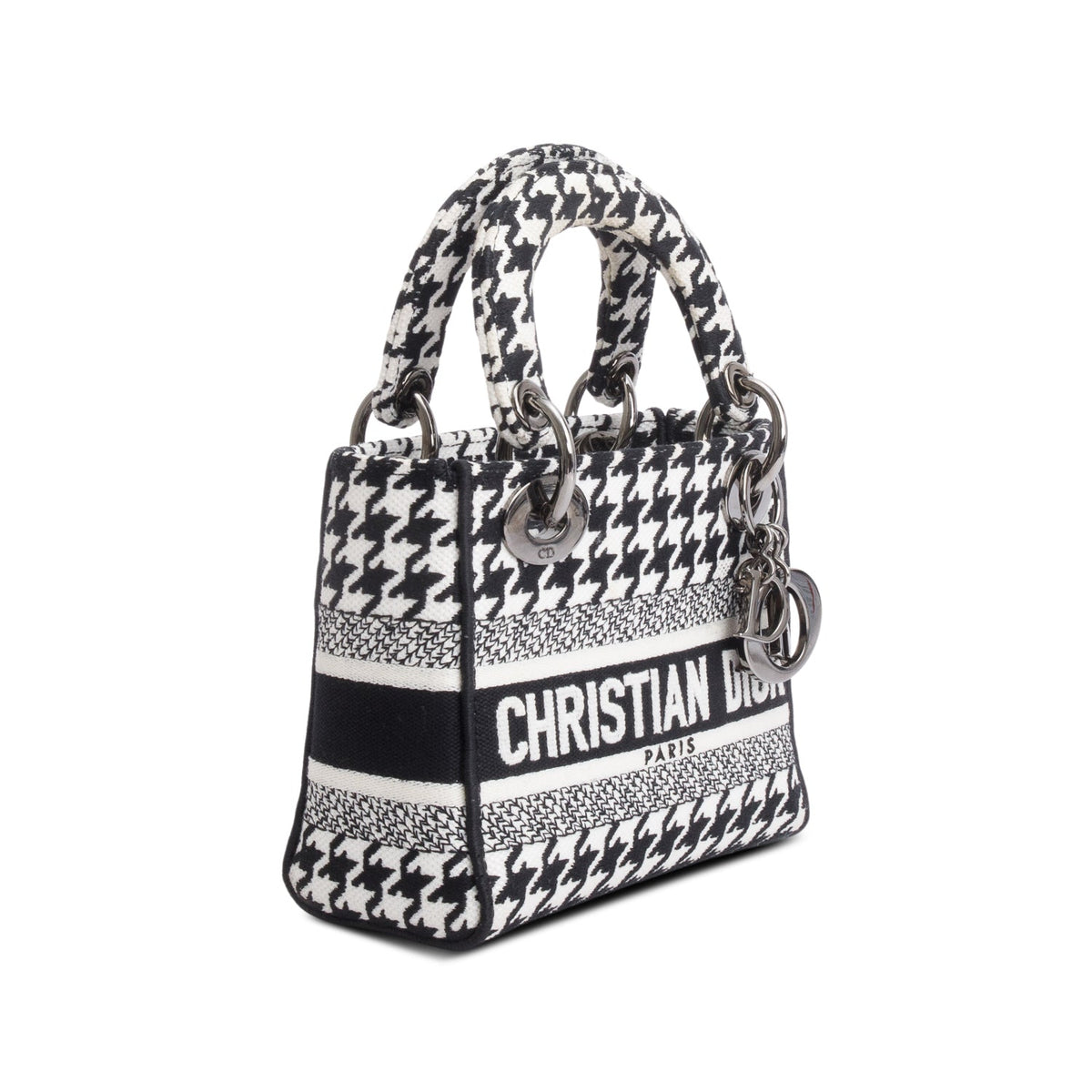 Christian Dior 2022 Black/White Houndstooth Canvas Mini Lady D-Lite Bag Rovelle Bags