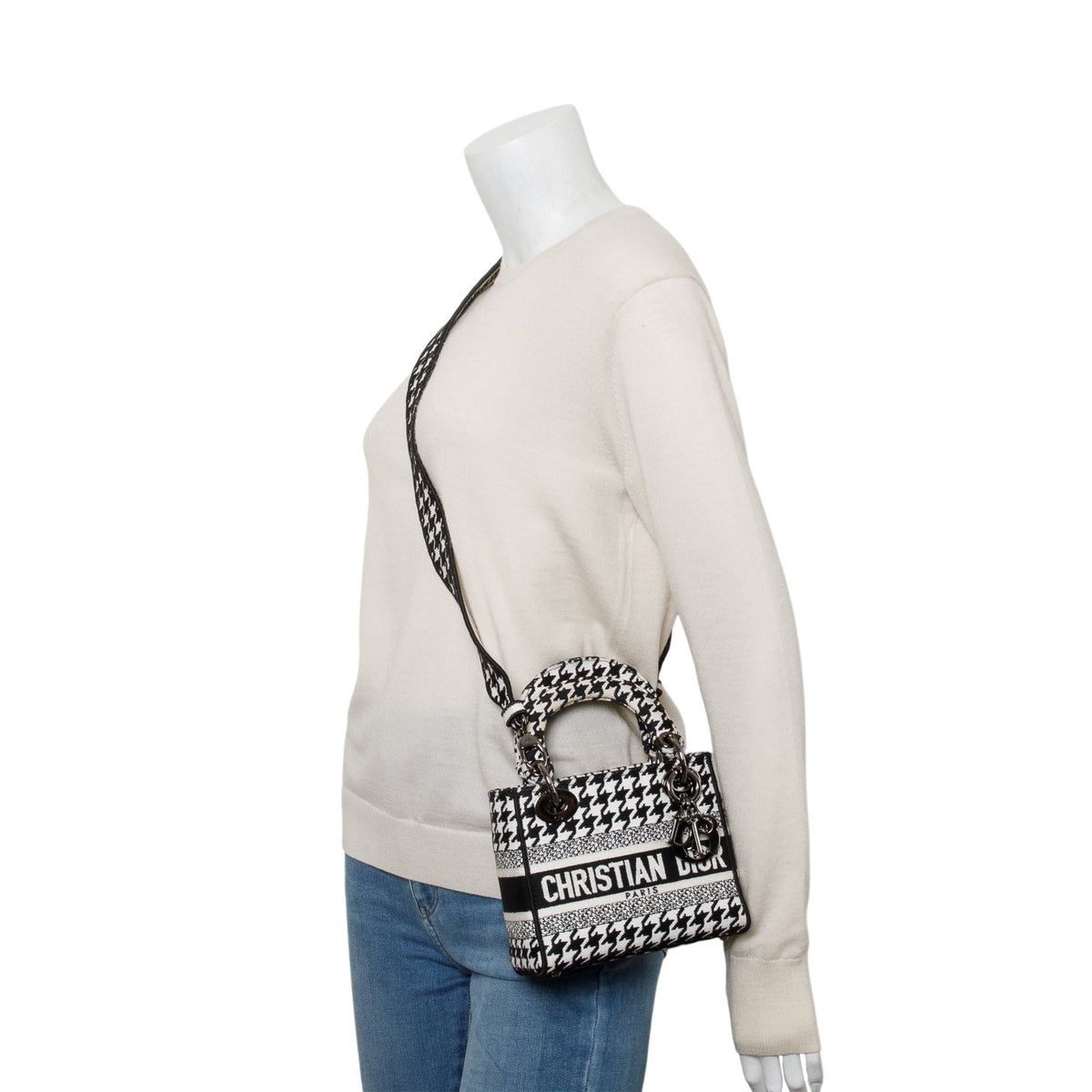 Christian Dior 2022 Black/White Houndstooth Canvas Mini Lady D-Lite Bag Rovelle Bags