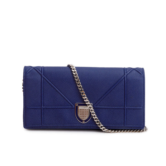 Christian Dior Blue Grained Calfskin Leather Diorama Croisiere Wallet on Chain Rovelle Bags