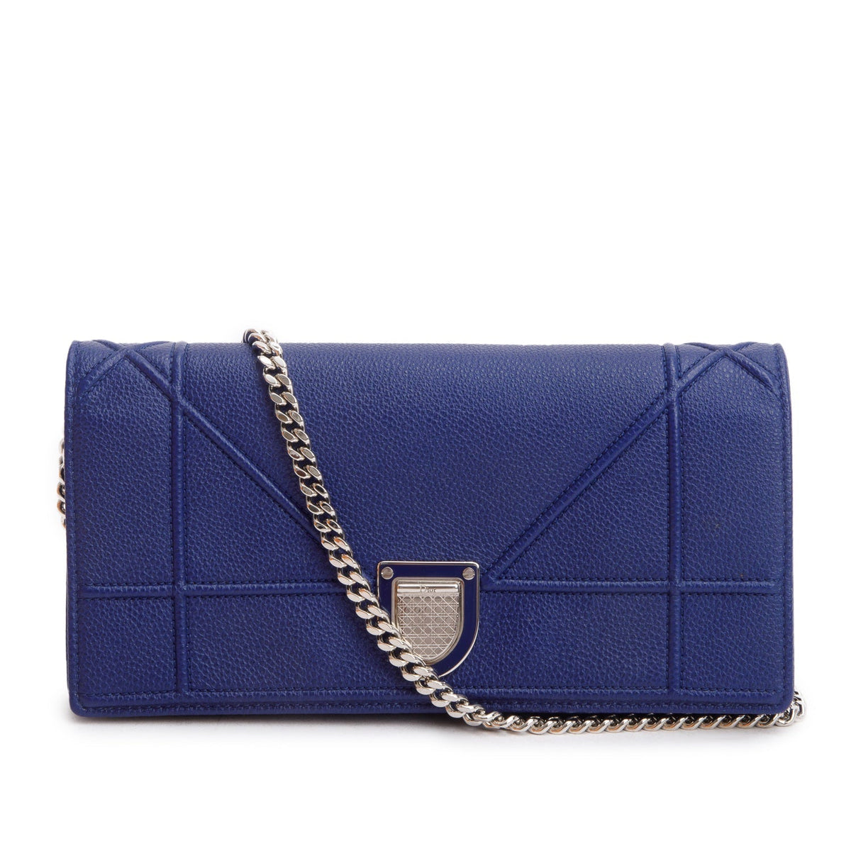 Christian Dior Blue Grained Calfskin Leather Diorama Croisiere Wallet on Chain Rovelle Bags