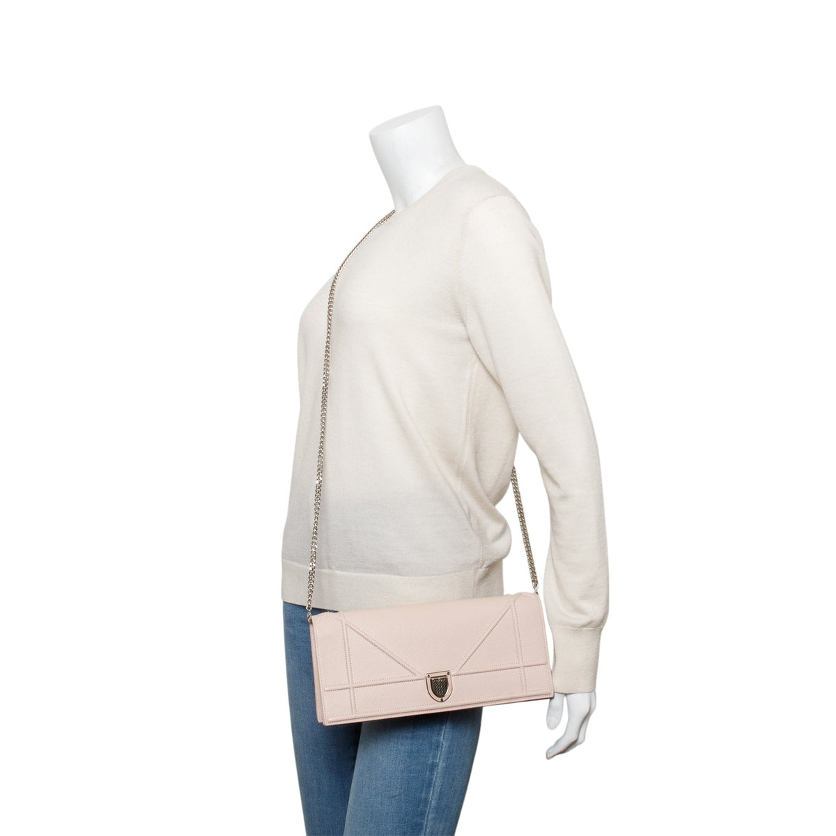 Christian Dior Beige Grained Calfskin Leather Diorama Croisiere Long Wallet on Chain Rovelle Bags