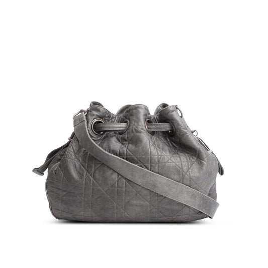 Christian Dior Silver Cannage Quilted Leather Drawstring Tote Bag Rovelle Bags