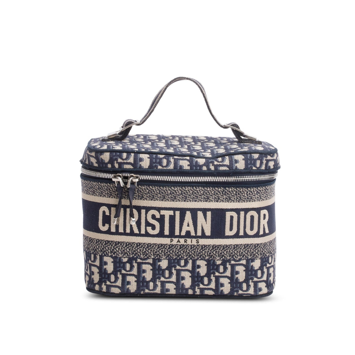 Christian Dior 2020 Navy Oblique Embroidered DiorTravel Vanity Case Rovelle Bags