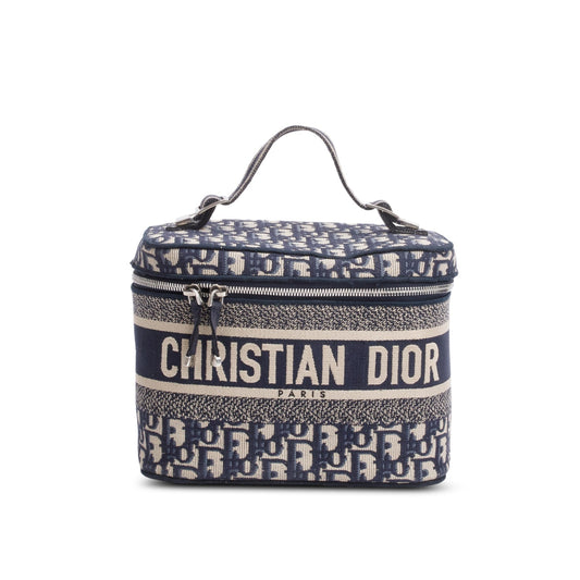 Christian Dior 2020 Navy Oblique Embroidered DiorTravel Vanity Case Rovelle Bags
