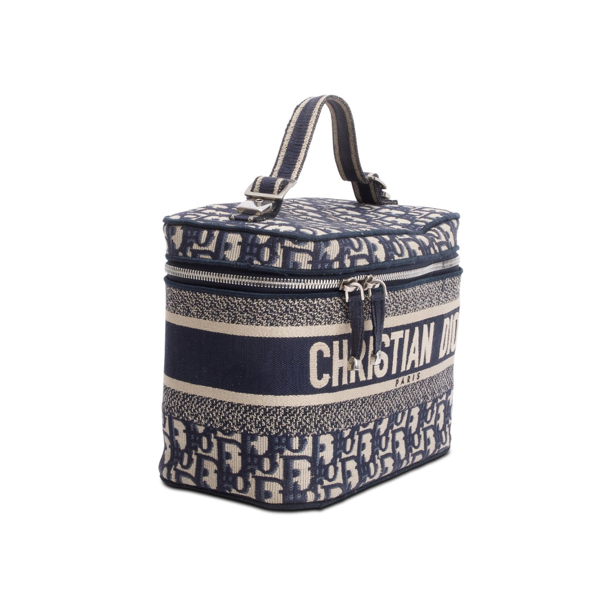 Christian Dior 2020 Navy Oblique Embroidered DiorTravel Vanity Case Rovelle Bags