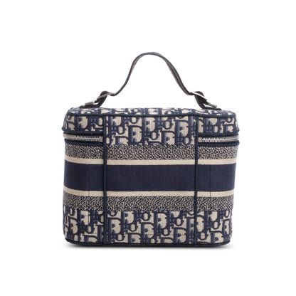 Christian Dior 2020 Navy Oblique Embroidered DiorTravel Vanity Case Rovelle Bags
