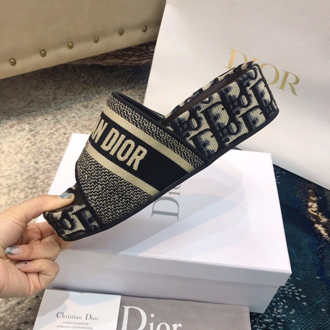 DIOR Dway Embroidered Denim Wedge Sandals