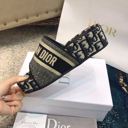 DIOR Dway Embroidered Denim Wedge Sandals