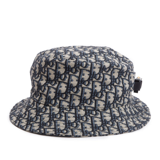 Christian Dior Navy Oblique Buckle Bucket Hat, Size M Rovelle Bags