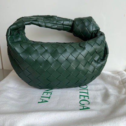Bottega Veneta Jodie Mini Dark Forest Green Lambskin Leather Clutch Bag