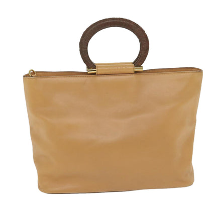 Luxury CELINE Hand Bag Leather 2way Beige Brown 63990