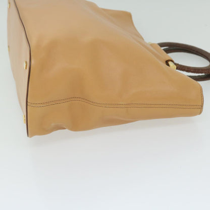Luxury CELINE Hand Bag Leather 2way Beige Brown 63990