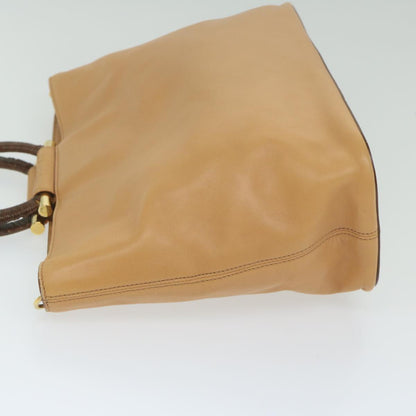 Luxury CELINE Hand Bag Leather 2way Beige Brown 63990