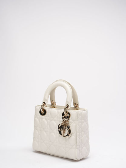 Christian Dior White Small Lady Dior Bag In Cannage Lambskin 2017 Rovelle Bags
