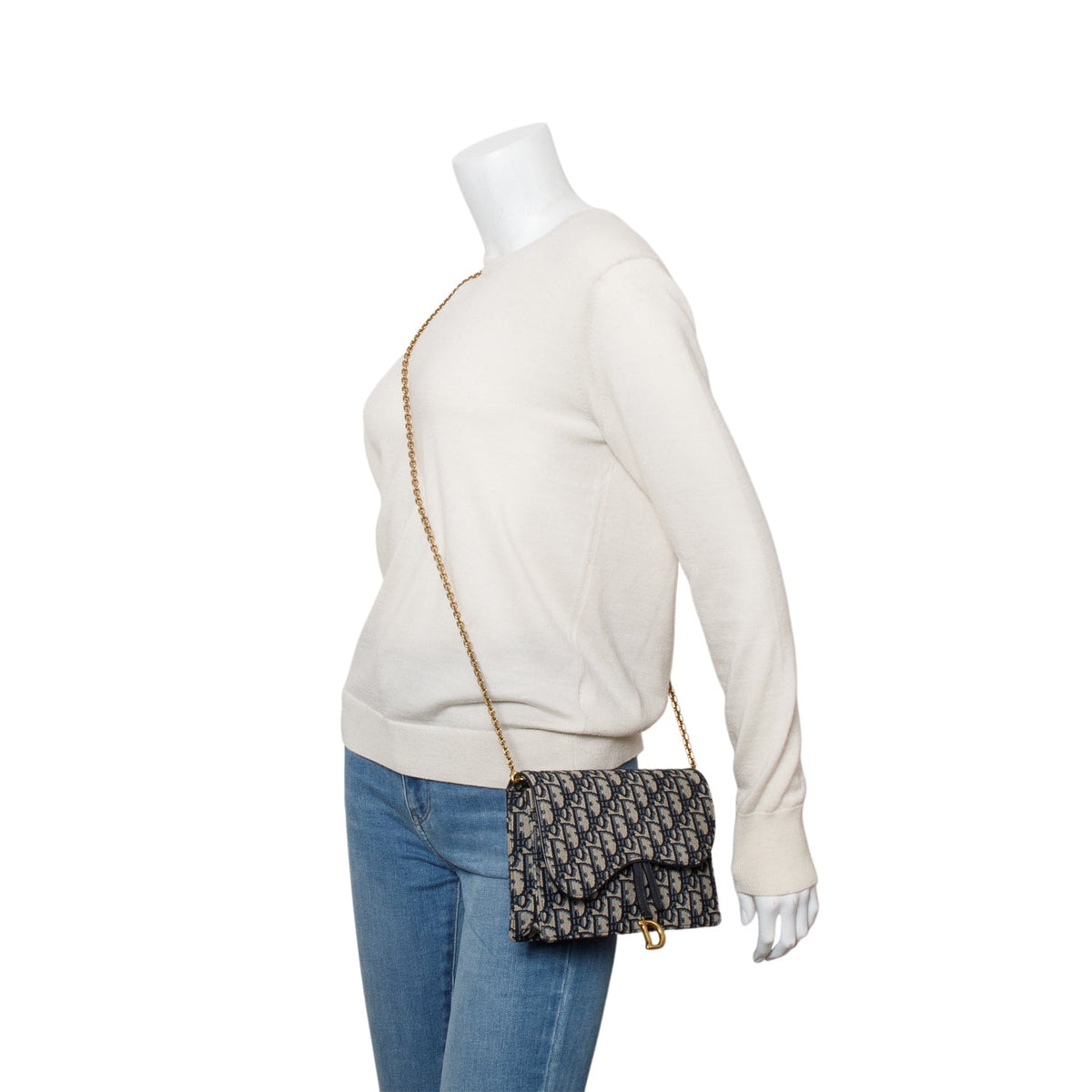 Christian Dior 2021 Blue Oblique Medium Saddle Pouch with Chain Rovelle Bags