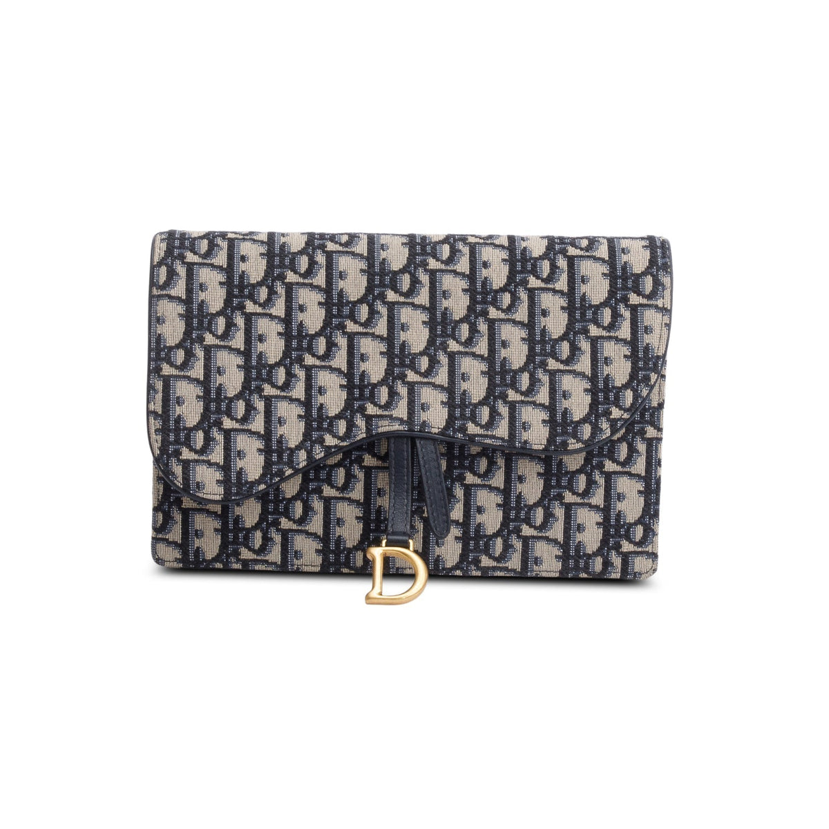 Christian Dior 2021 Blue Oblique Medium Saddle Pouch with Chain Rovelle Bags
