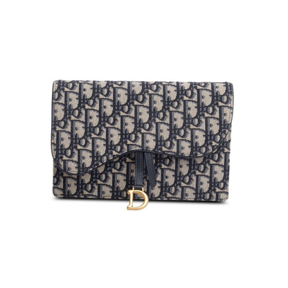 Christian Dior 2021 Blue Oblique Medium Saddle Pouch with Chain Rovelle Bags