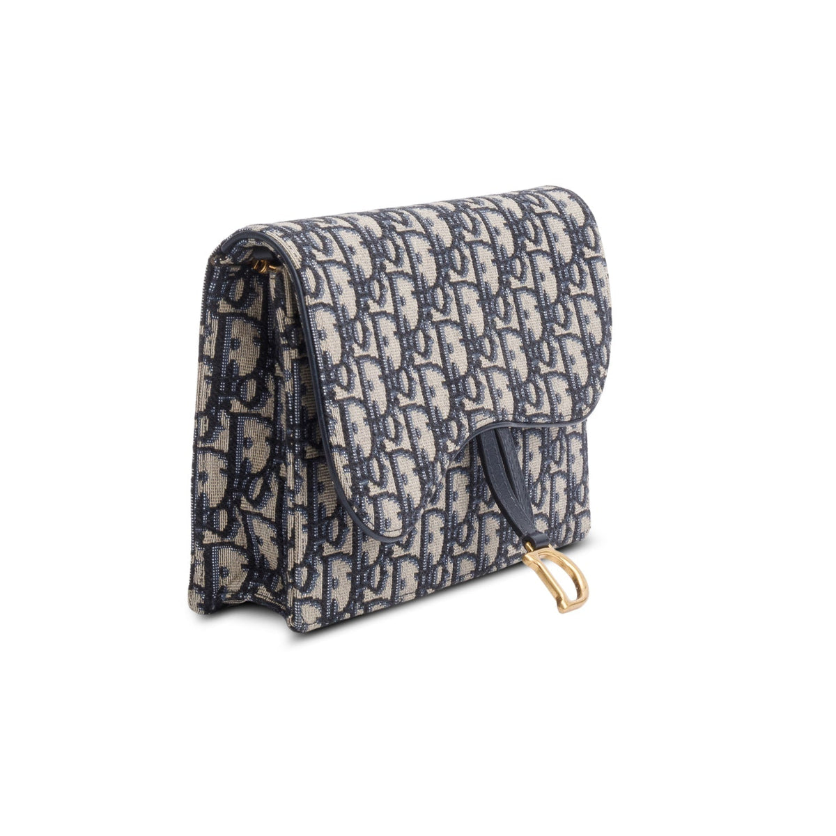 Christian Dior 2021 Blue Oblique Medium Saddle Pouch with Chain Rovelle Bags