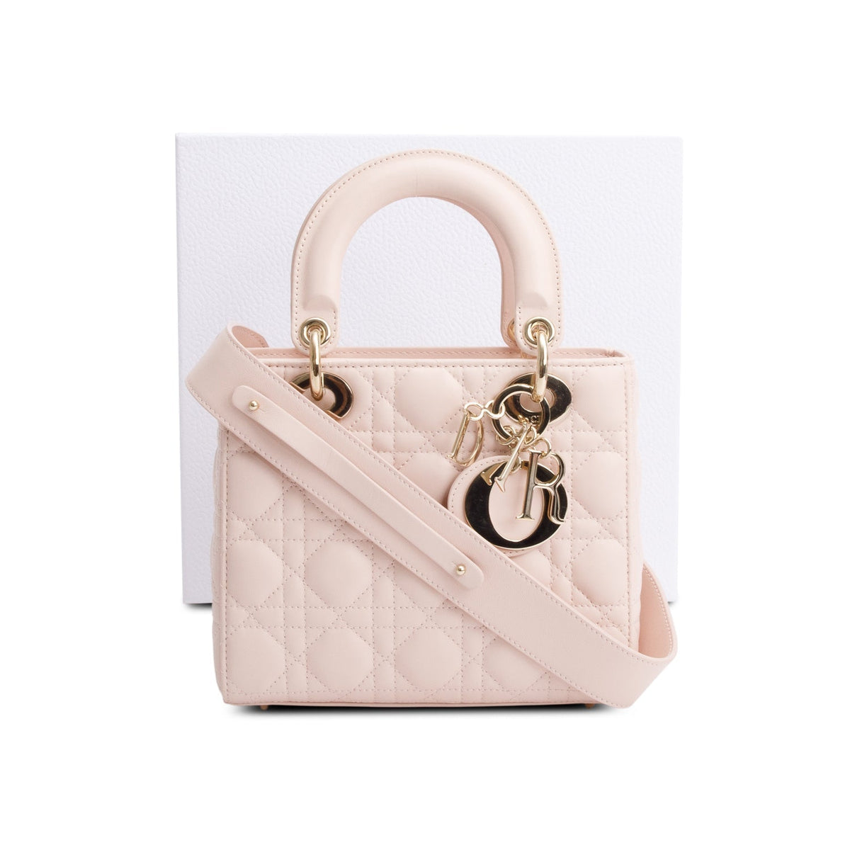 Christian Dior 2024 Pink Cannage Lambskin Leather Small Lady Dior Bag Rovelle Bags