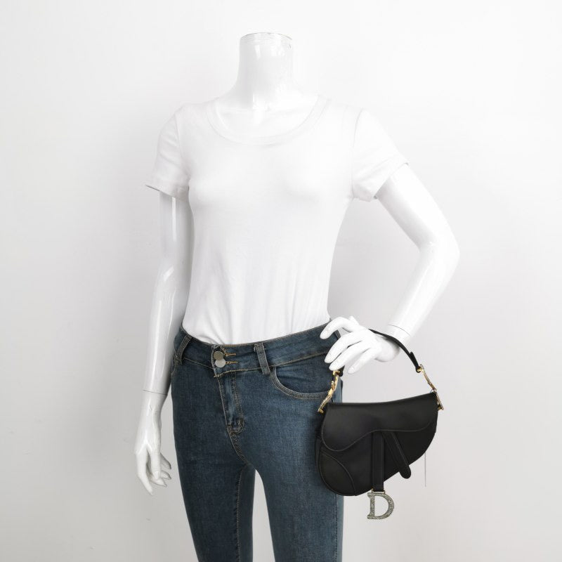 Dior Saddle Mini Silk Handbag Black with crystals Rovelle Bags
