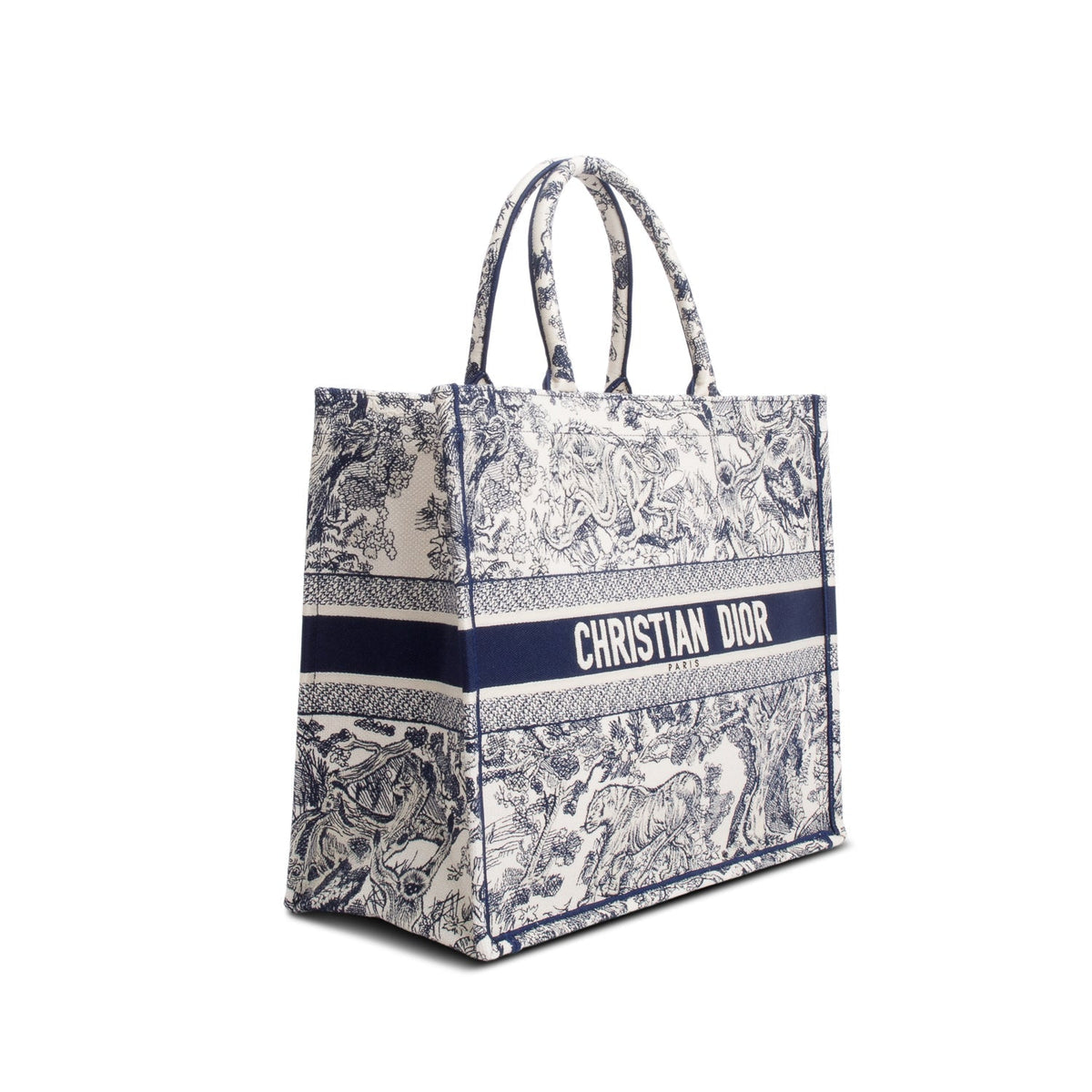 Christian Dior 2024 Large Ecru and Blue Toile de Jouy Embroidery Canvas Book Tote Rovelle Bags